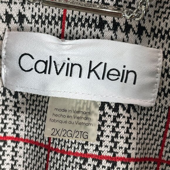 Calvin Klein Womens Plus 2X Red Black Plaid Blazer Jacket One Button - Picture 5 of 12